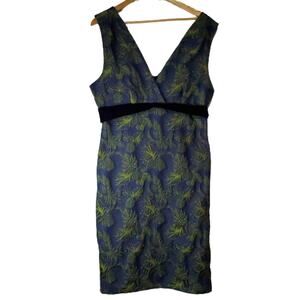 M.S.S.P. Palm Print Renee Cocktail Dress Sleeveless Sheath Navy Green Black XL